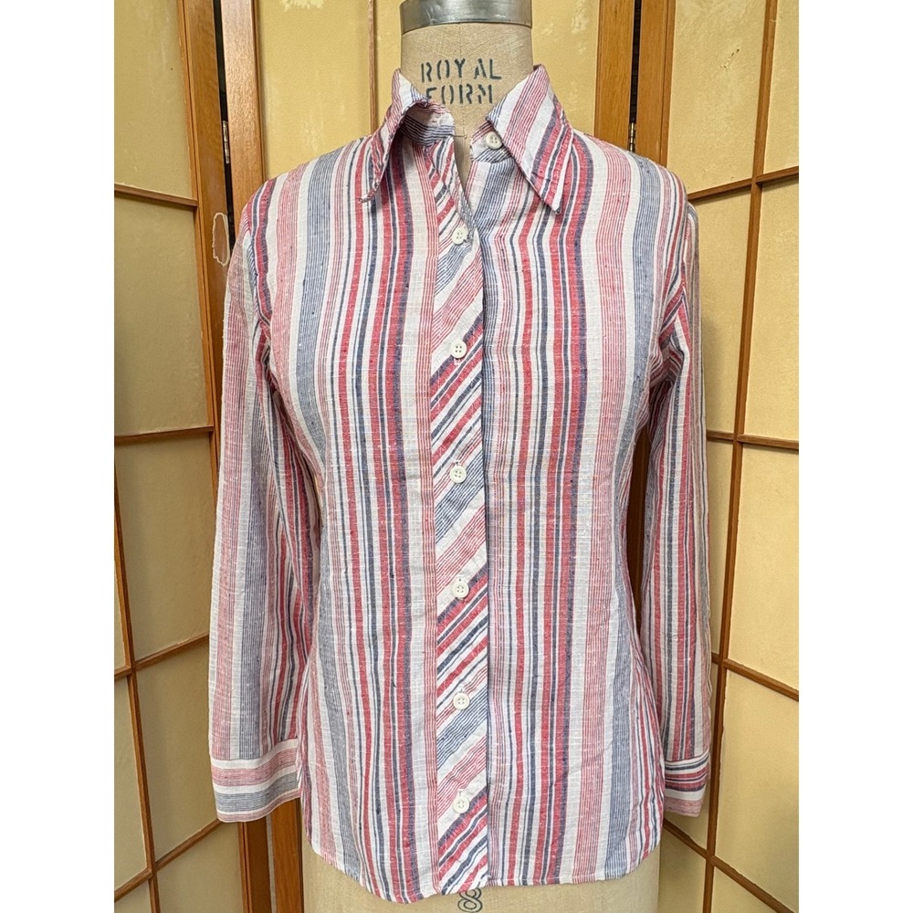 Vintage Americana Striped Dagger Collar Shirt Red Blue Button Front JCPenney